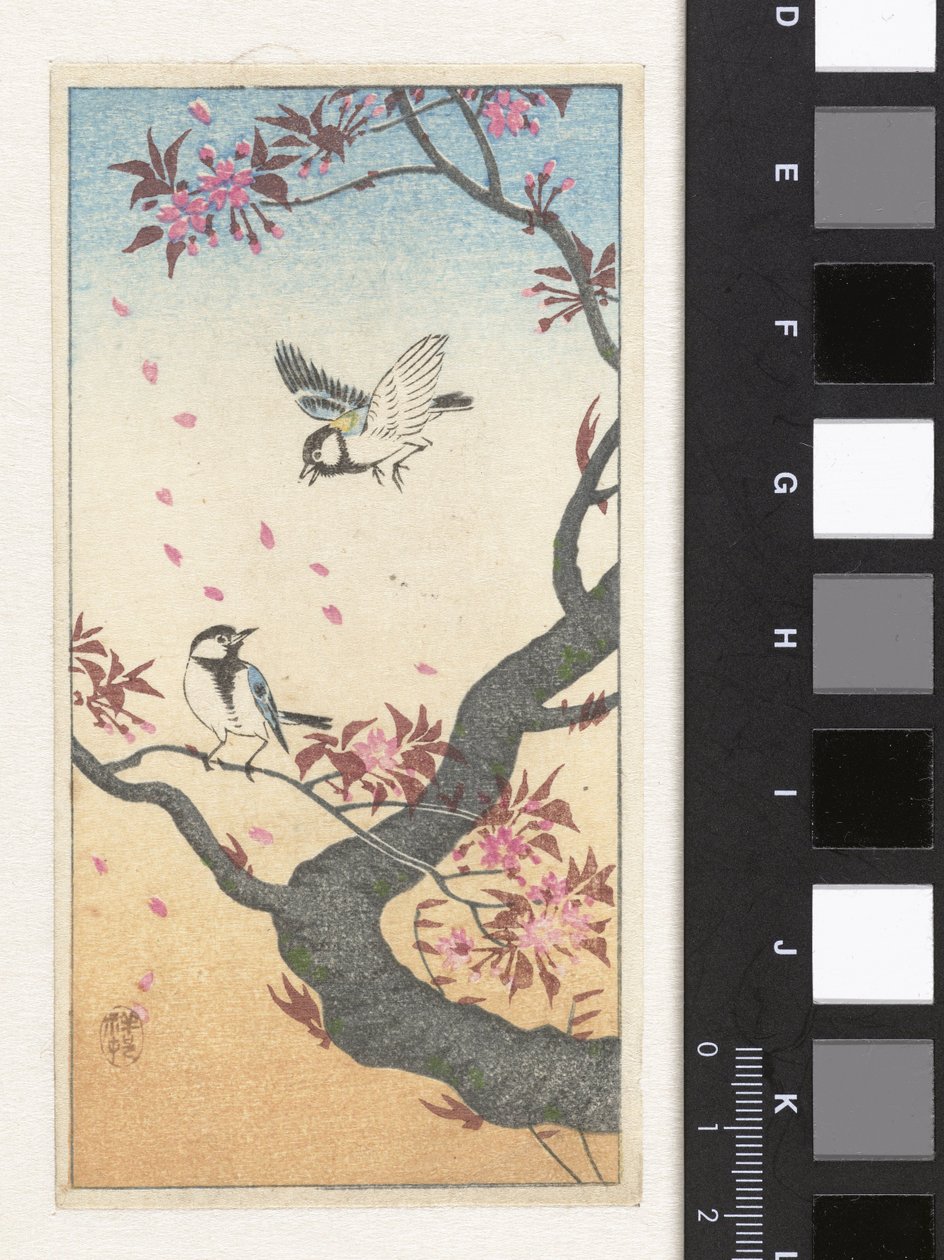 To store bryster ved et blomstrende træ af Ohara Koson