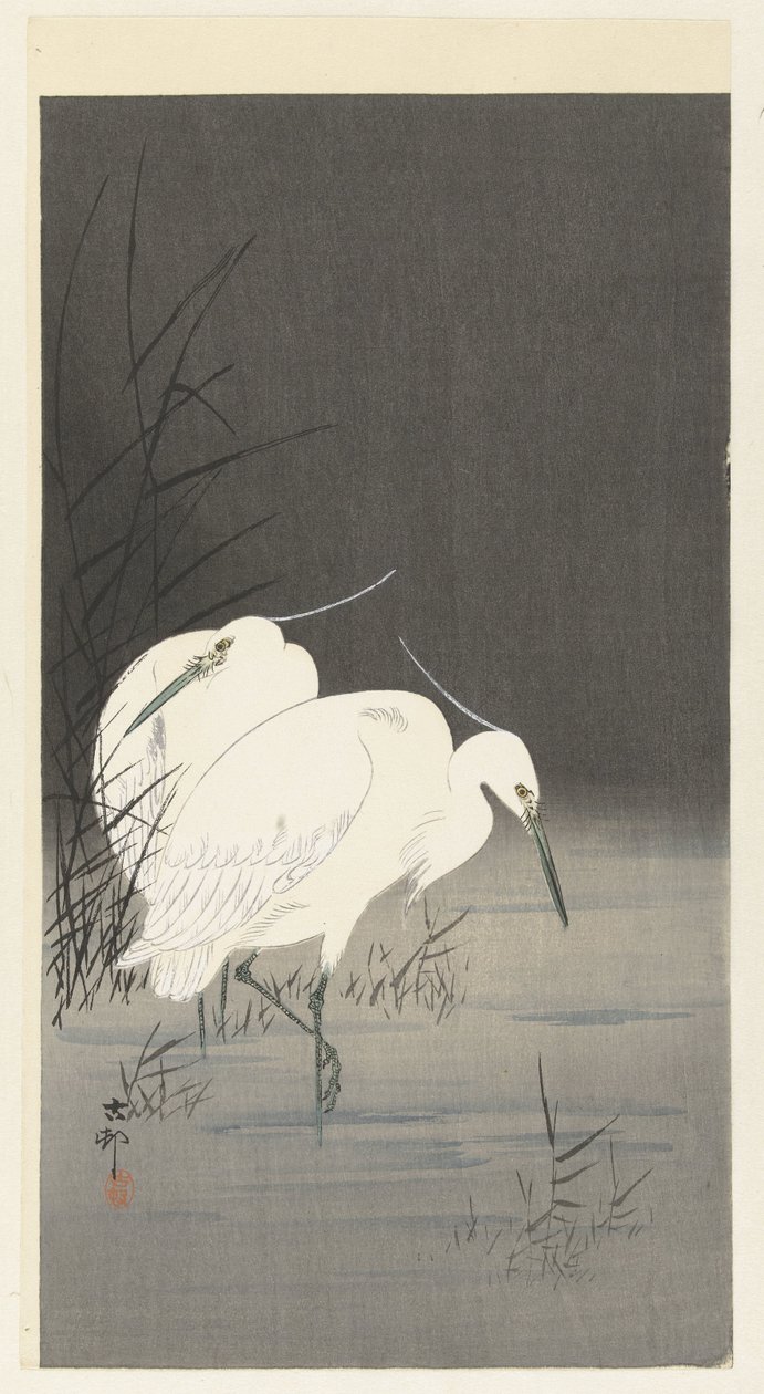To hejre i sivene af Ohara Koson