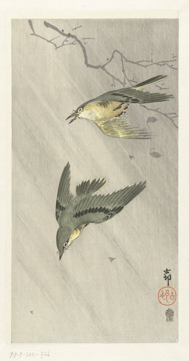 Sangfugle i regnen af Ohara Koson