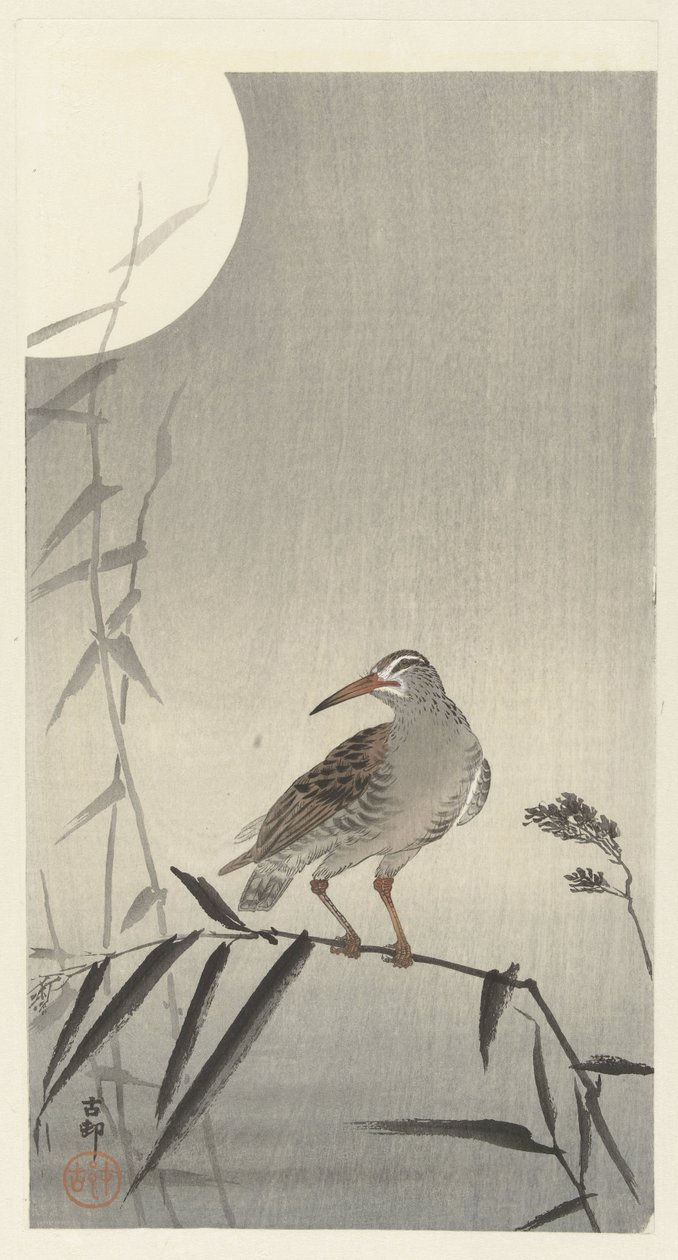 Sort rytter på bambusgren af Ohara Koson