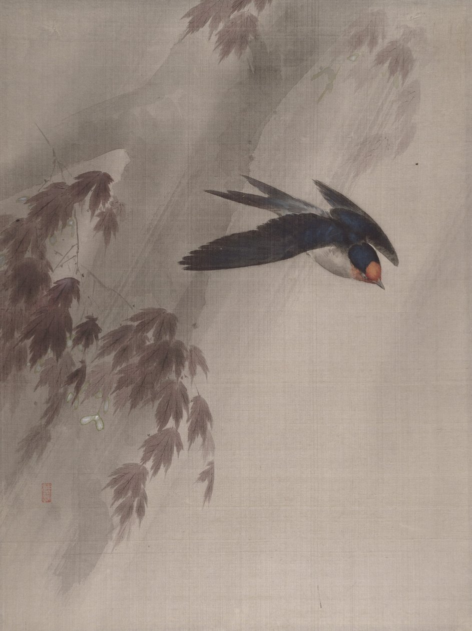 En svale i regnen, ca. 1891-92. af Okada Baison