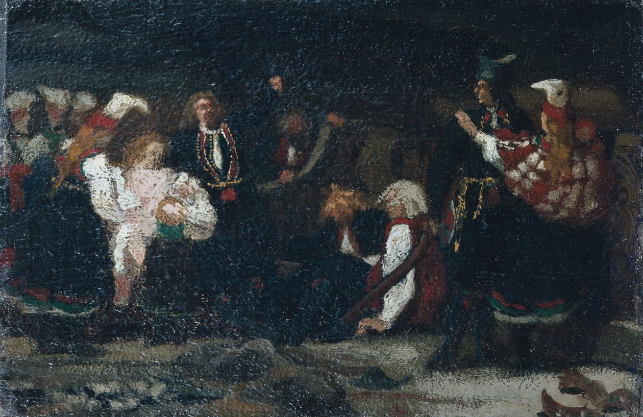 Fight in a Farmyard (olie på lærred) af Olaf Isaachsen