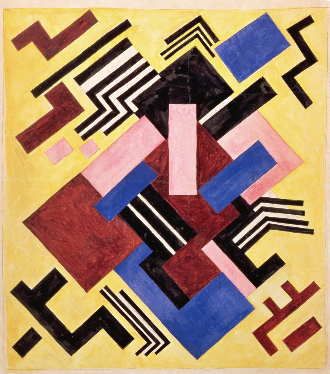 Billedkonstruktion, 1916 (gouache på papir) af Olga Rozanova