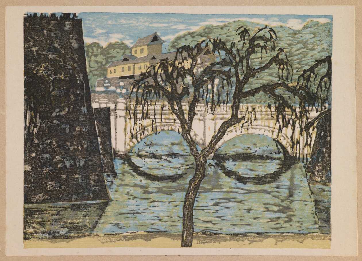 Nijūbashi, fra serien "Recollections of Tokyo" af Onchi Kôshirô