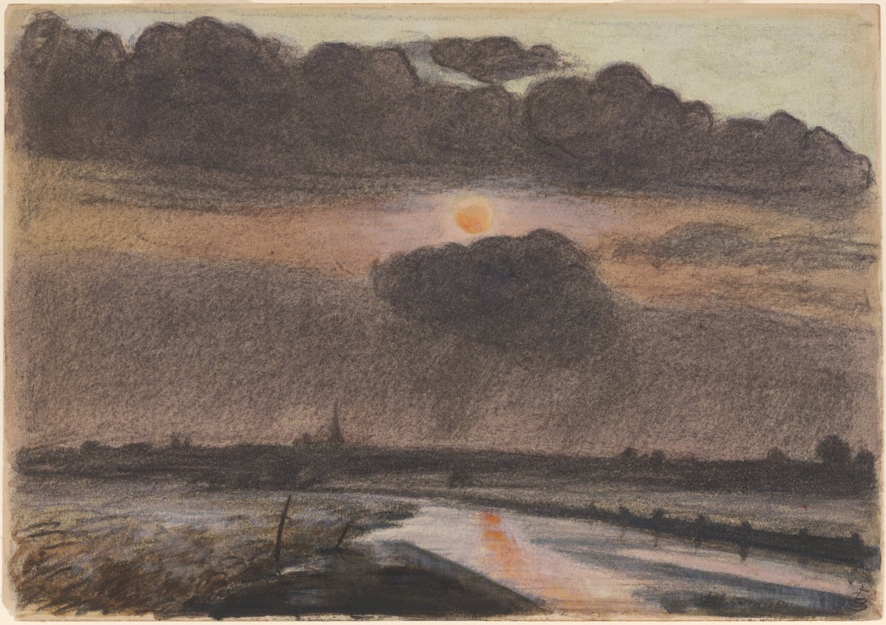 Solnedgang ved floden af Oscar Bluemner