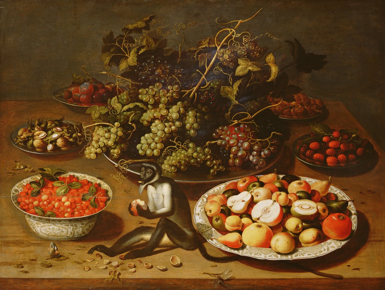 Stilleben med abe af Osias the Elder Beert