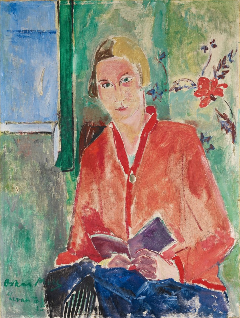 Læser med en rød jakke af Oskar Moll
