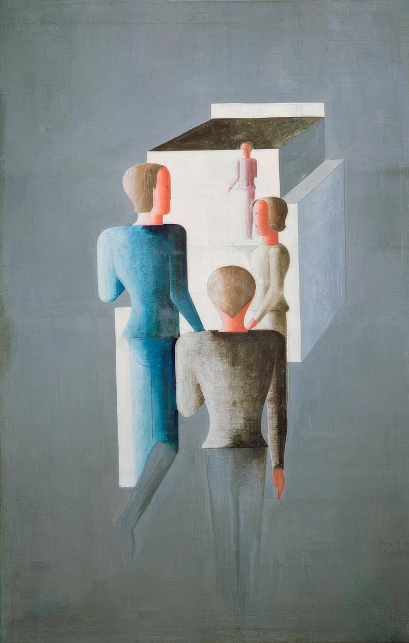 Fire figurer og en terning af Oskar Schlemmer