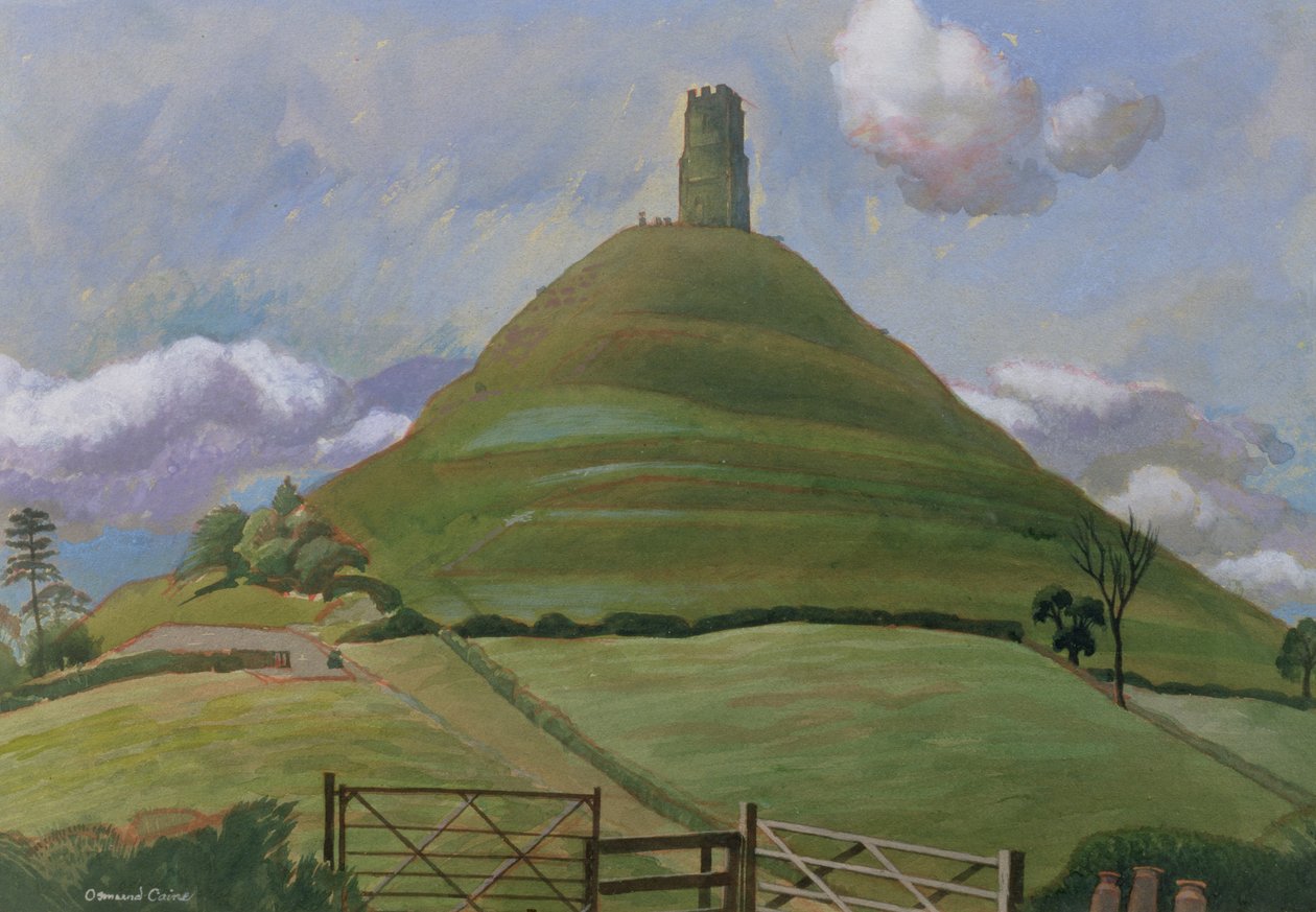 Glastonbury Tor (wc på papir) af Osmund Caine
