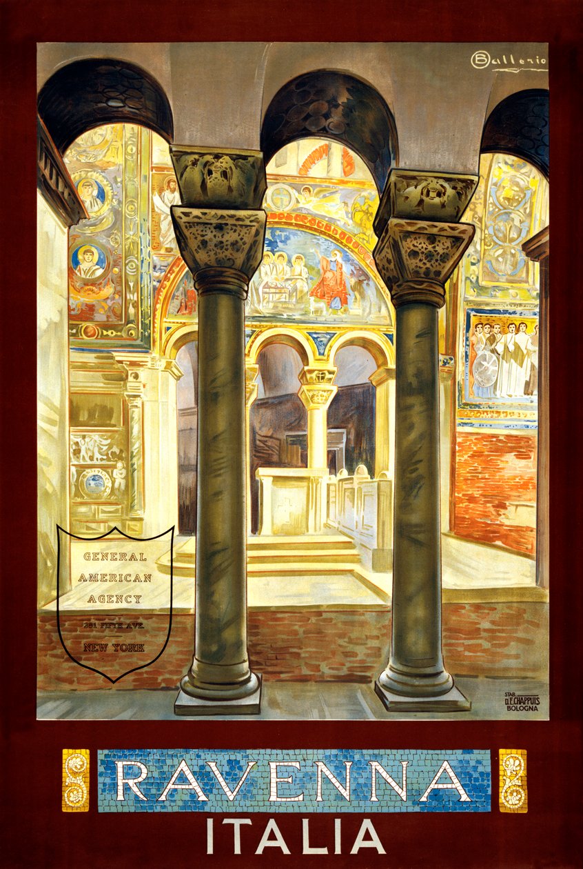Ravenna rejseplakat, ca. 1925 (farve litho) af Osvaldo Ballerio