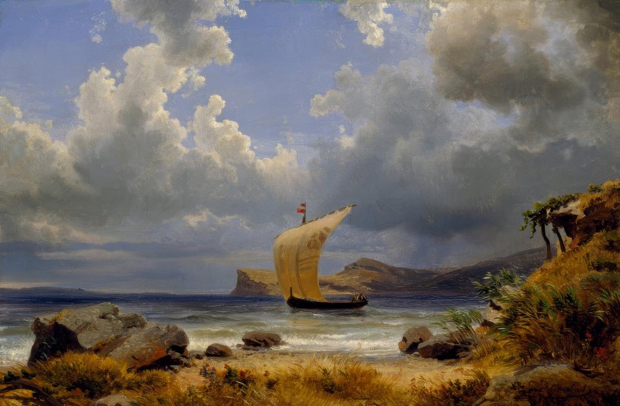 O.Achenbach, Sejlbåd i en italiensk bugt af Oswald Achenbach
