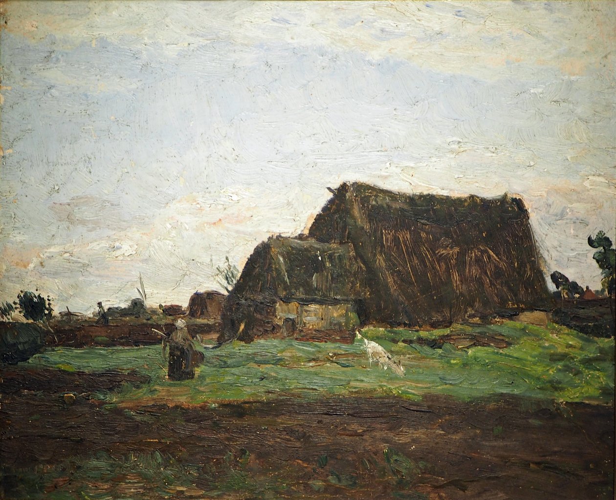 Moorkate med kone og ged af Otto Modersohn