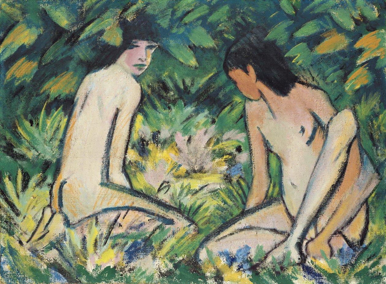 Girls in the Open Air (pastel på lærred) af Otto Mueller