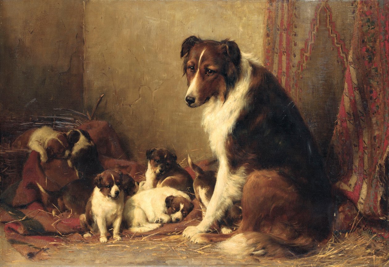 En collie med sine hvalpe af Otto Eerelman