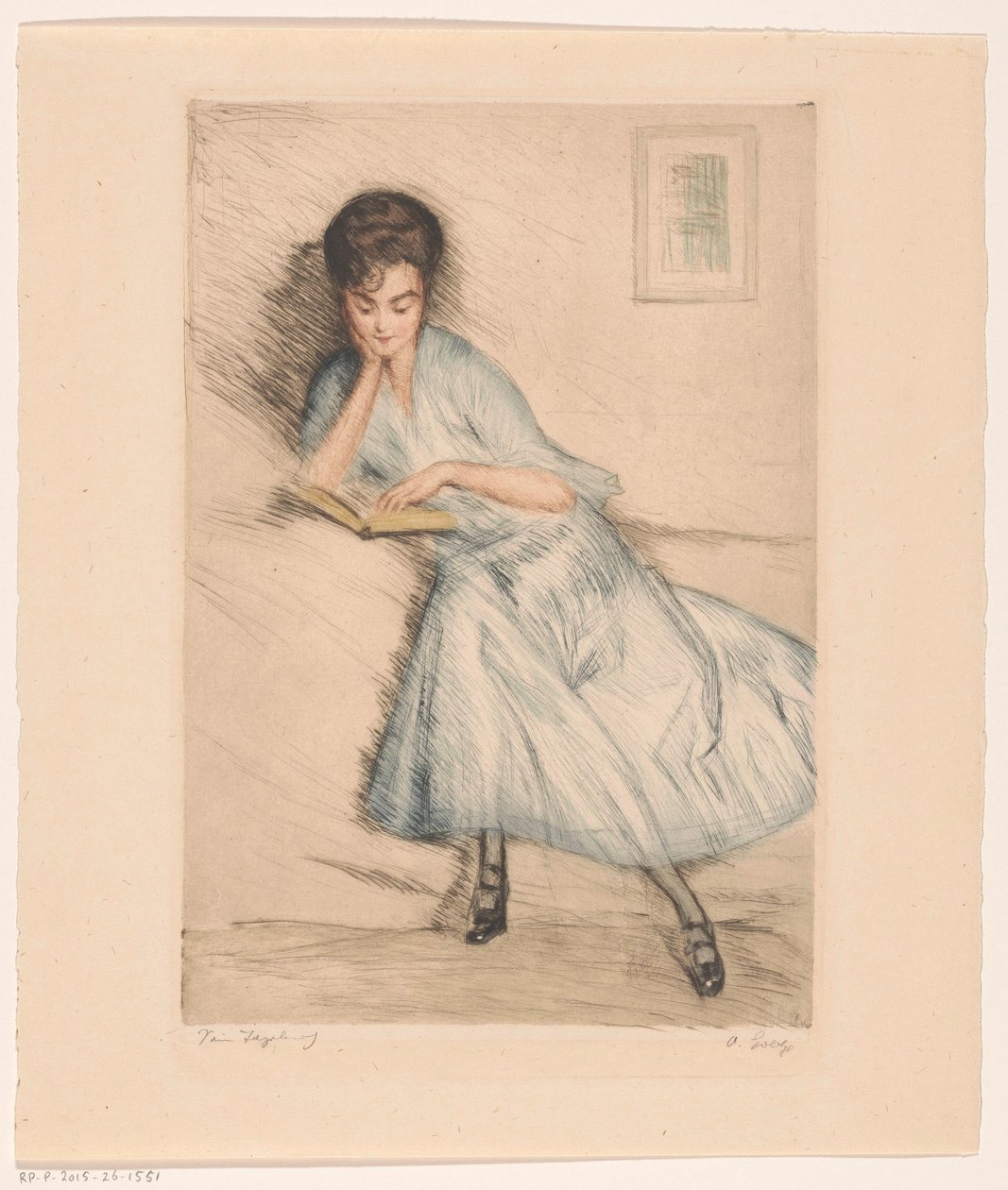 læsende kvinde af Otto Goetze (signed by artist)