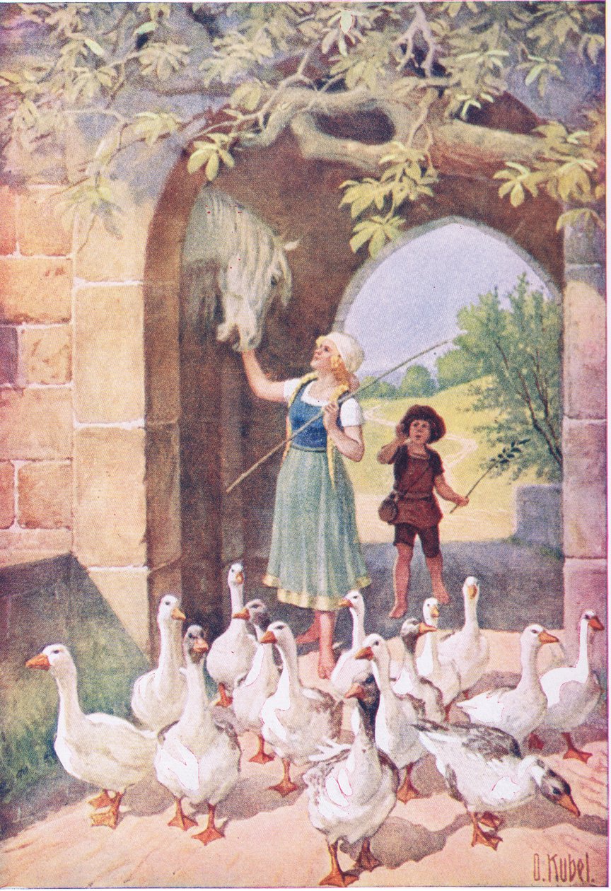 Gåsepigen (farve litho) af Otto Kubel