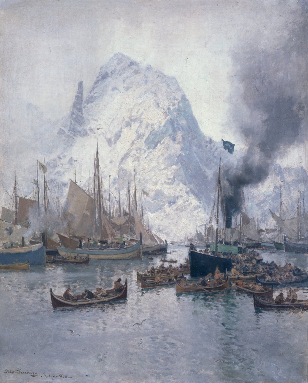 Ankomst af Agnsilddamperen, Svolvær af Otto Ludvig Sinding