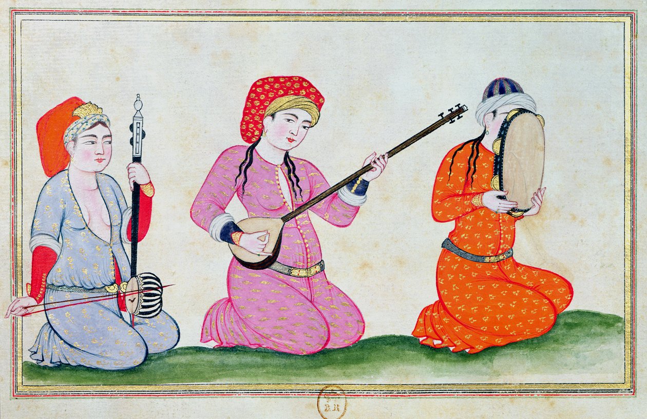 Musikere, fra "Costumes of the Court and City of Constantinople", 1720 af Ottoman School