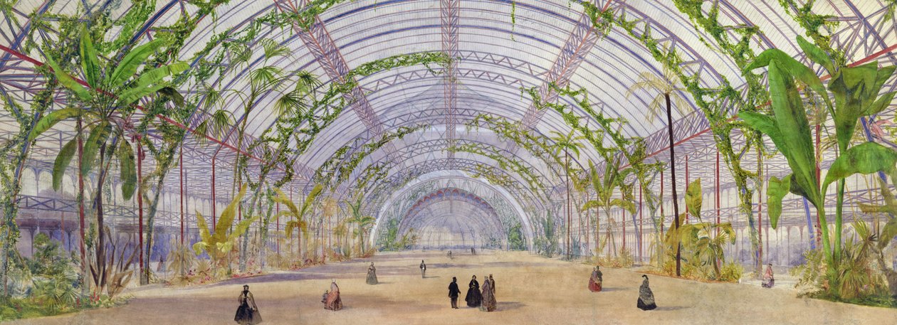 Interiørdesign til et krystalpalads i Parc de Saint-Cloud, ca. 1860-62 (farveblyant, blyant og wc på papir) af Owen Jones