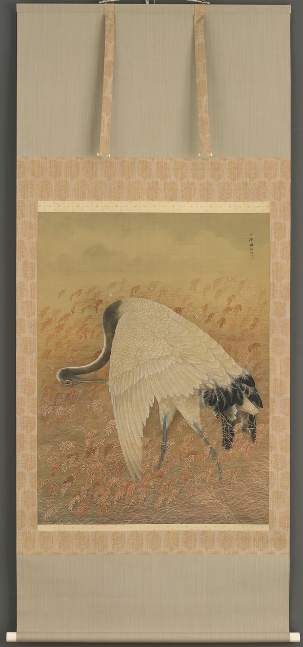 En kran, Meiji-æra, slutningen af det 19. århundrede (blæk & farve på silke) af Ozawa Nankoku