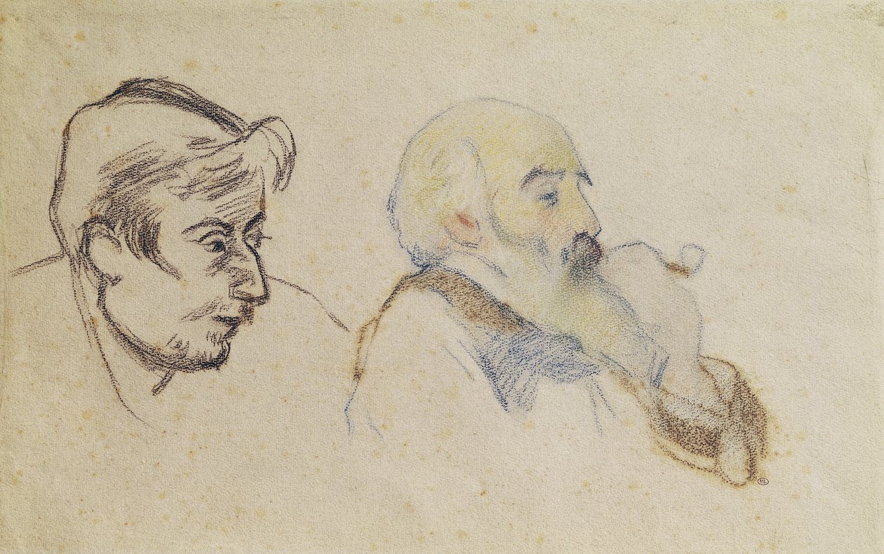 Portræt af Pissarro af Gauguin og Portræt af Gauguin af Pissarro (farvet kridt) af P. and Pissarro, C. Gauguin