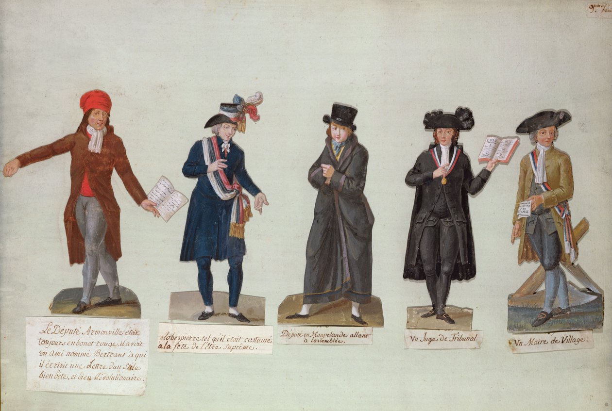 Stedfortræder Armonville, Robespierre og embedsmænd udgør perioden for den franske revolution (gouache) af P. A. and J.B. Lesueur
