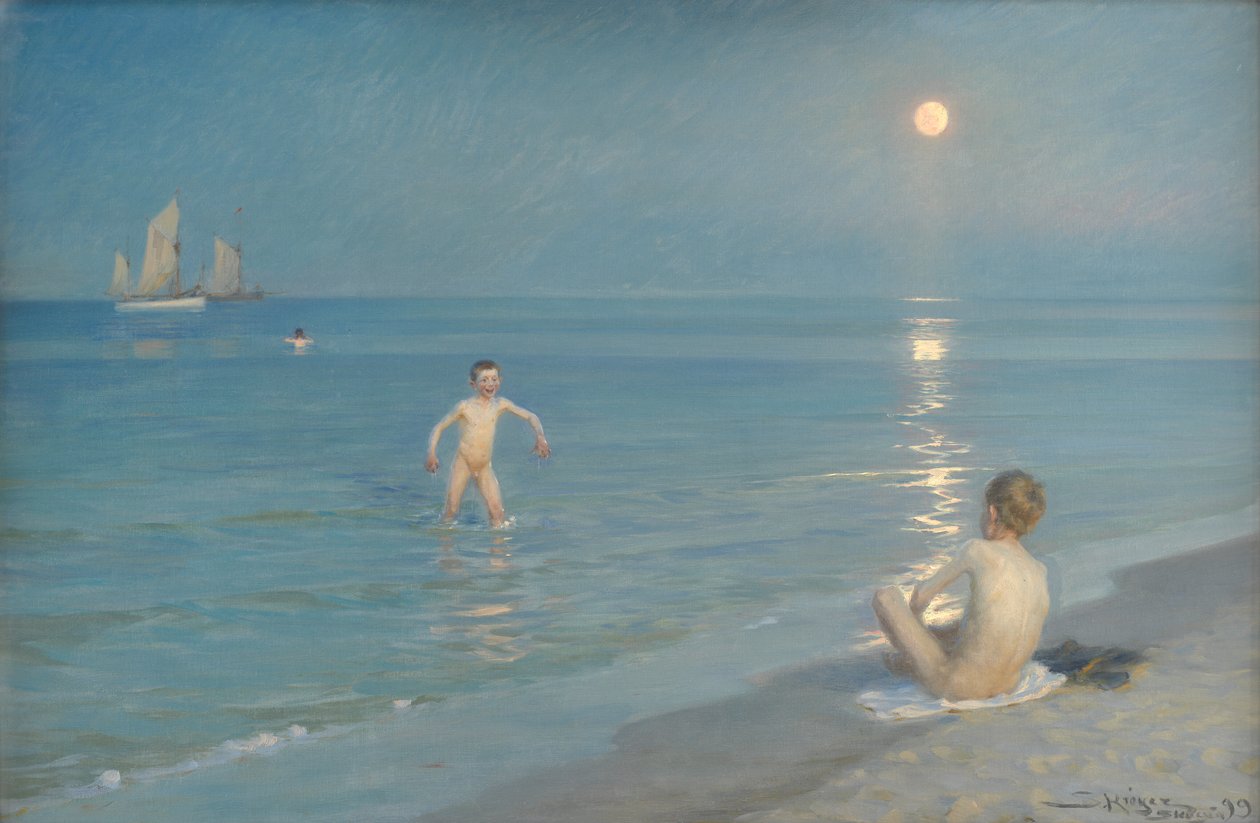 Drenge bader ved Skagen. Sommeraften af Peder Severin Krøyer