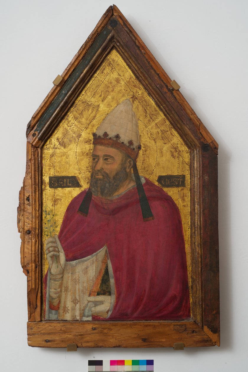 Saint Silvester (tempera på panel) af Pacino di Buonaguida