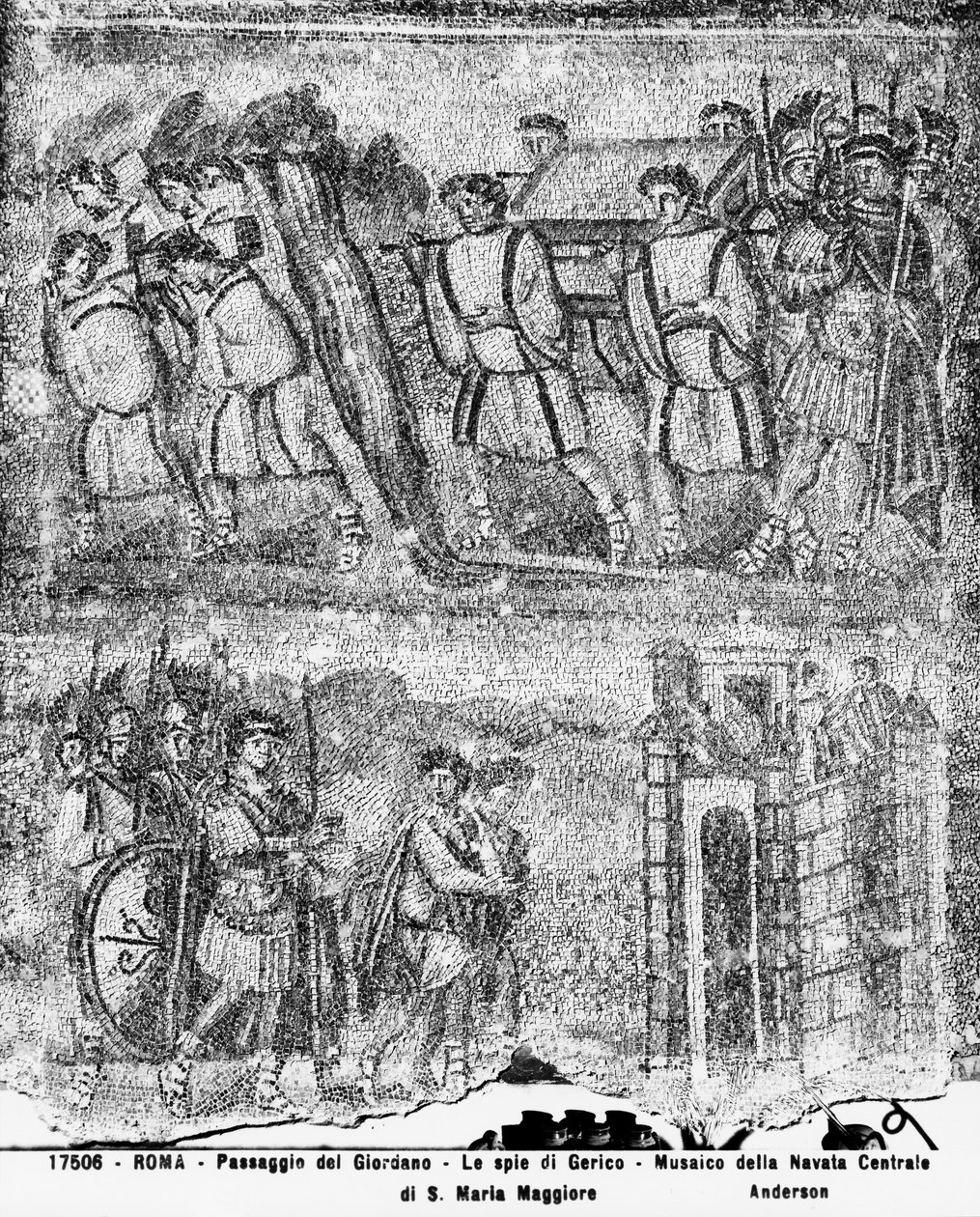 The History of Joshua: The Crossing of the Jordan and the Spies Sendt til Jeriko, fra det centrale skib (mosaik) af Paleo Christian