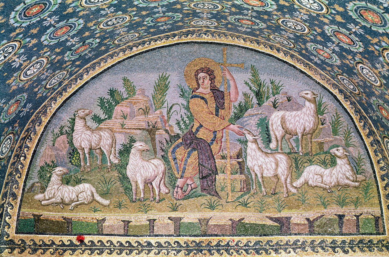Den gode hyrde, lunette fra over indgangen (mosaik) af Paleo Christian