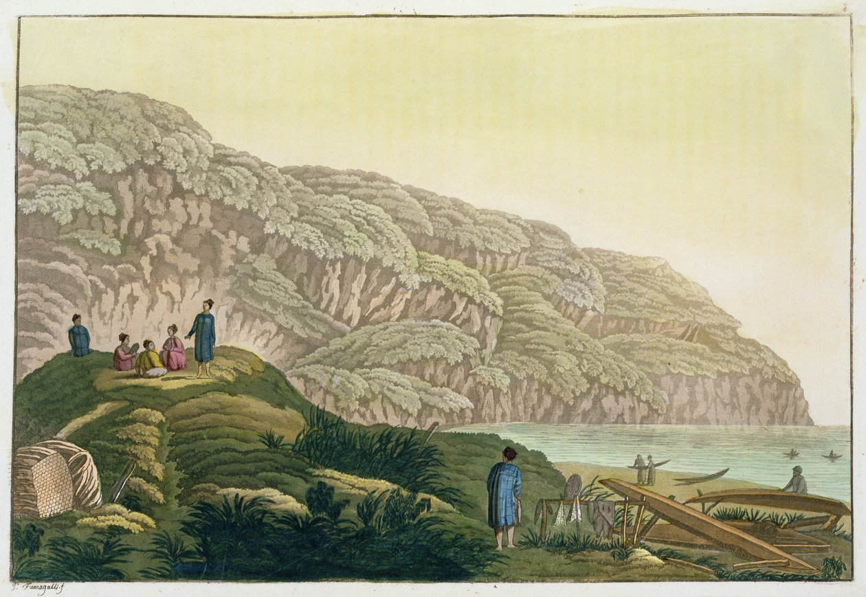 Kaptajn Cook (1728-79) i Alaska under sin rejse (farvegravering) af Paolo Fumagalli