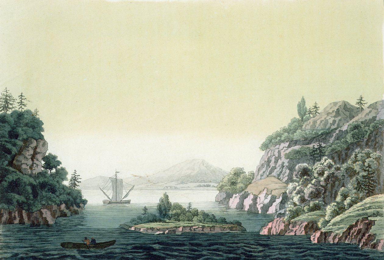 Udsigt over Potomac-floden nær Mount Vernon (farvegravering) af Paolo Fumagalli