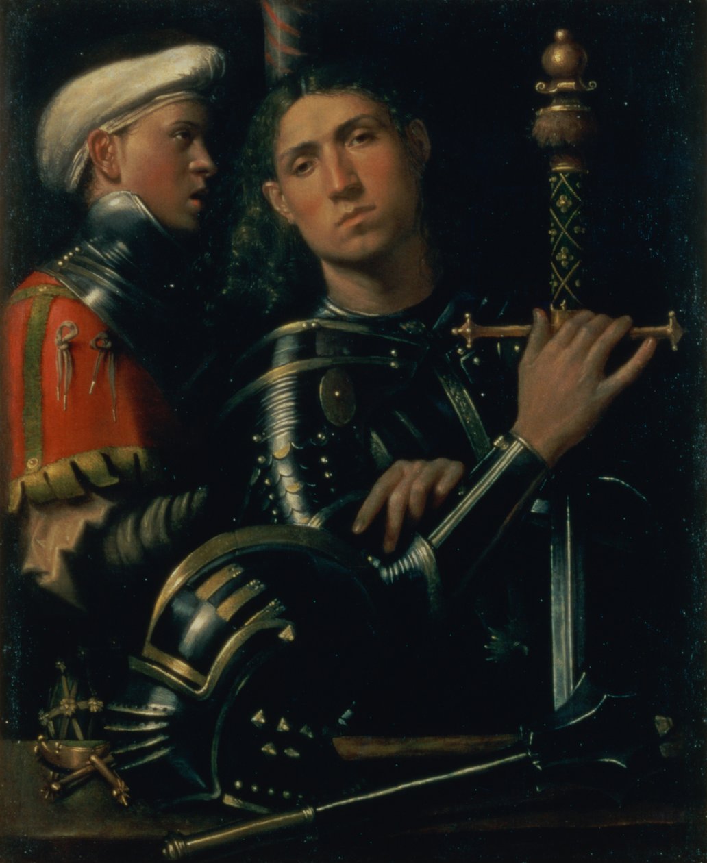 Portræt af en militærkaptajn med sin væbner, ca. 1518-22 af Paolo Morando Cavazzola