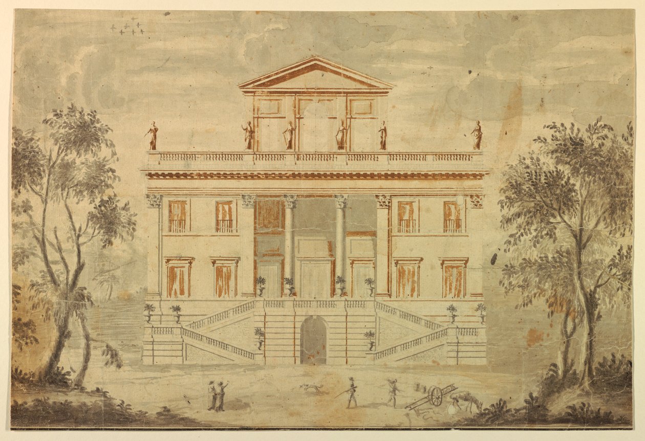 Tegning, forhøjning af en villa, 1750-70 af Paolo Posi