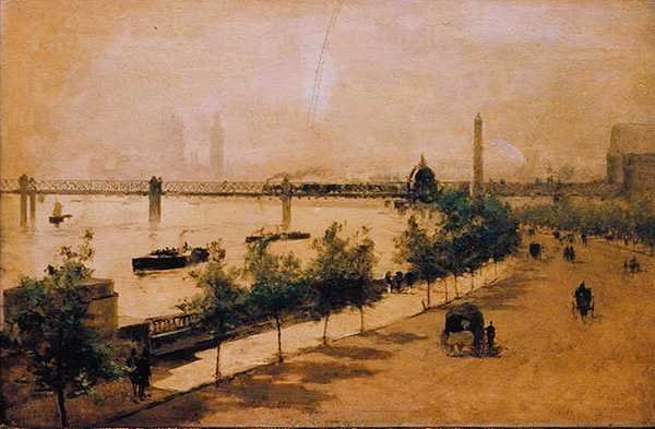Themsen Embankment (olie på panel) af Paolo Sala