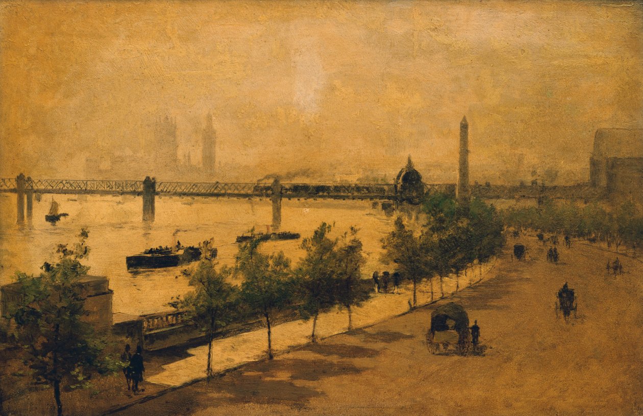 The Thames Embankment, London (olie på panel) af Paolo Sala