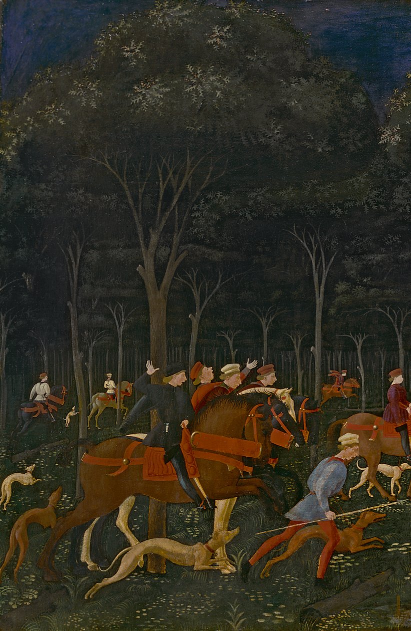 Jagten i skoven, c.1465-70 af Paolo Uccello