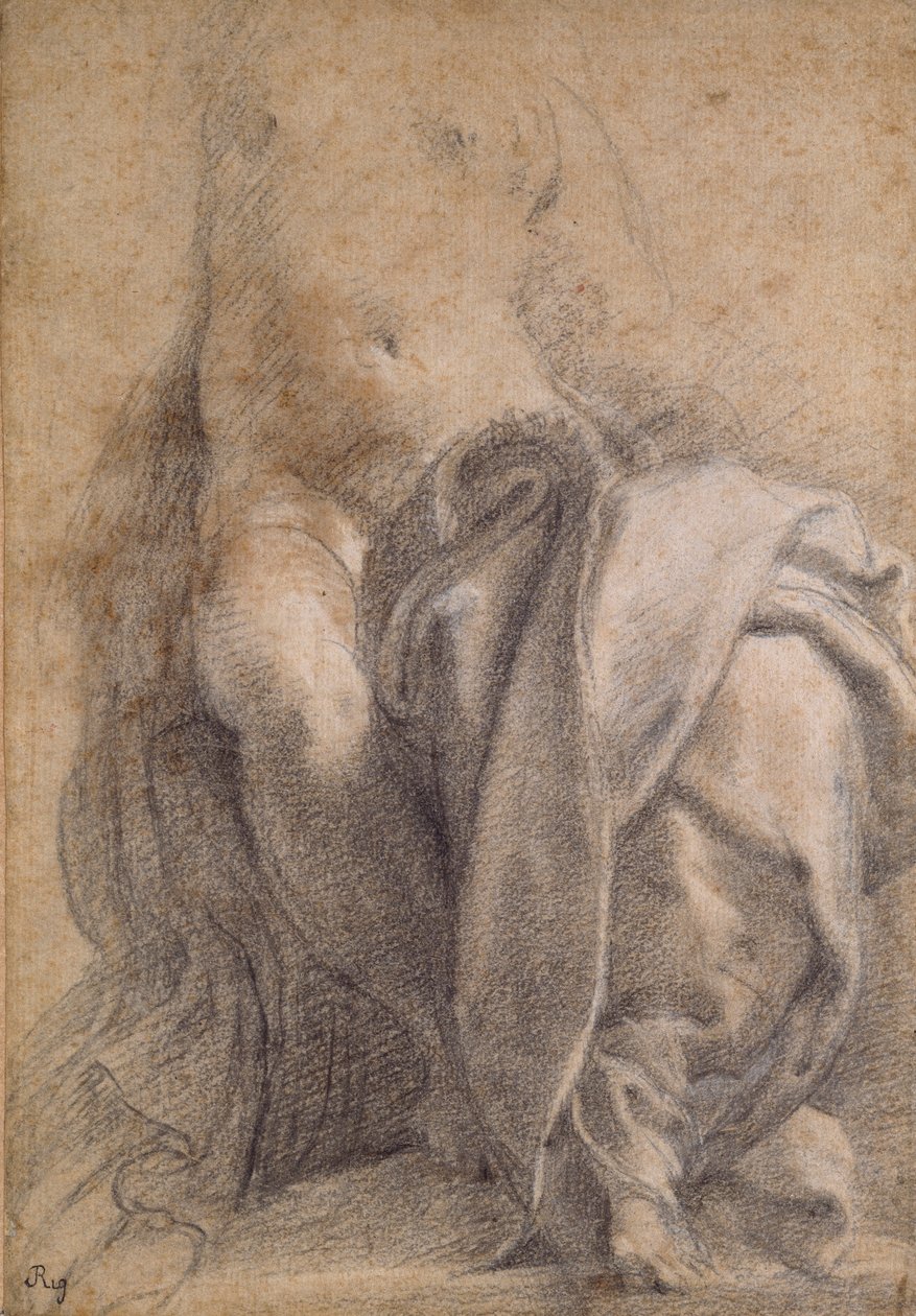 Siddende halvnøgen kvinde iført draperi, 1520-1540 af Parmigianino
