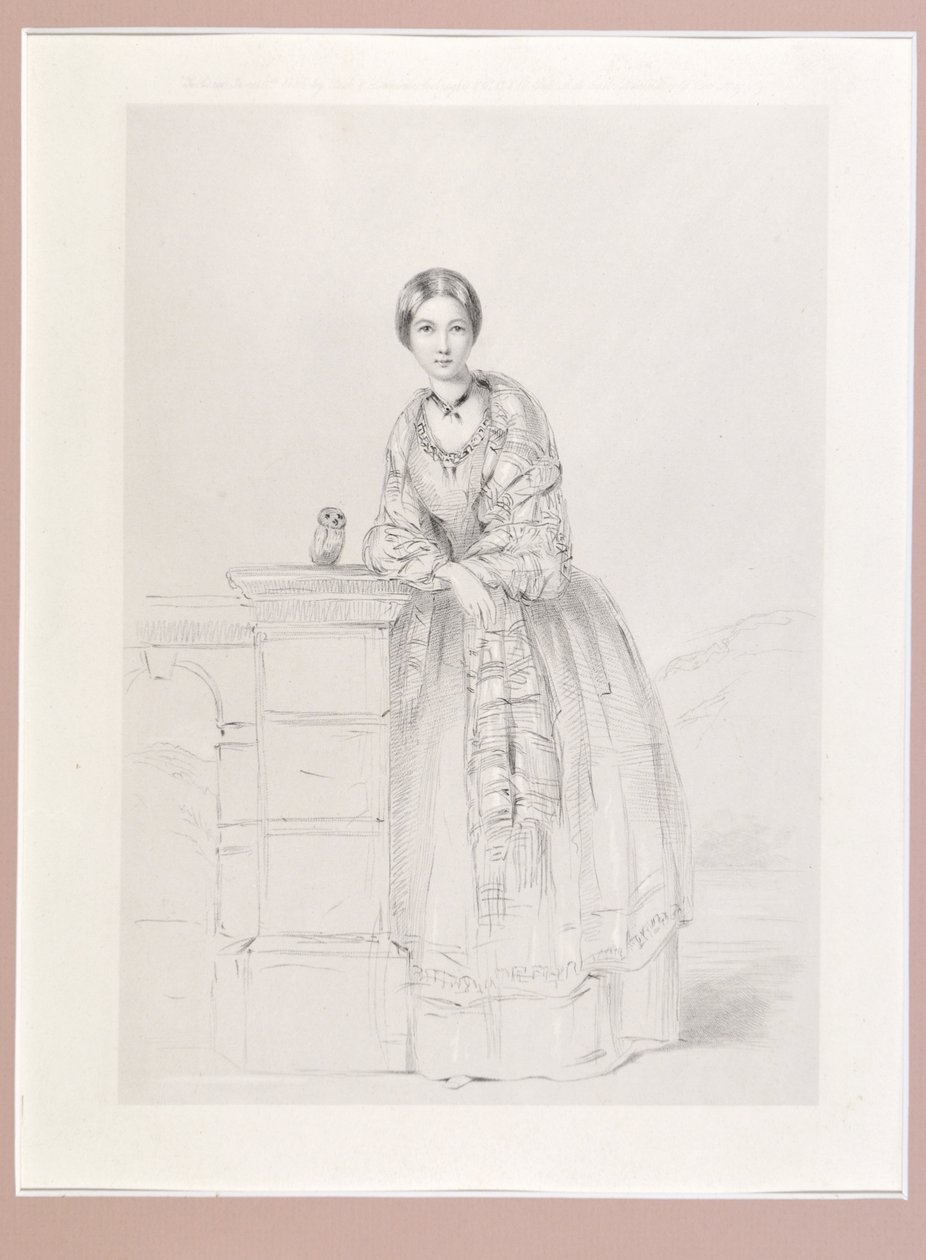 Florence Nightingale med uglen Athena, pub. P. und D. Colnaghi, 1855 af Parthenope Nightingale