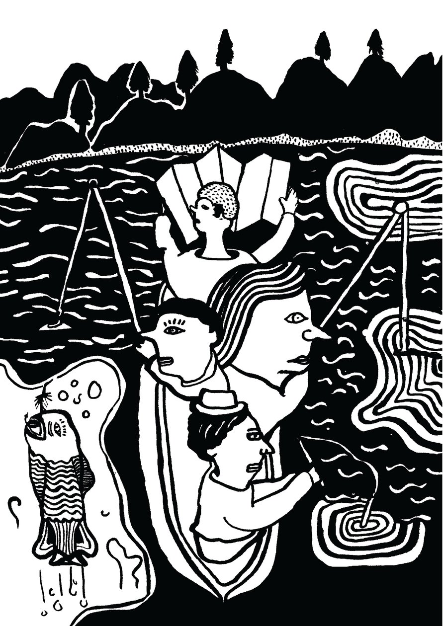 Catching A Fish, 2014 (blæk og pensel) af Pat Macdonald