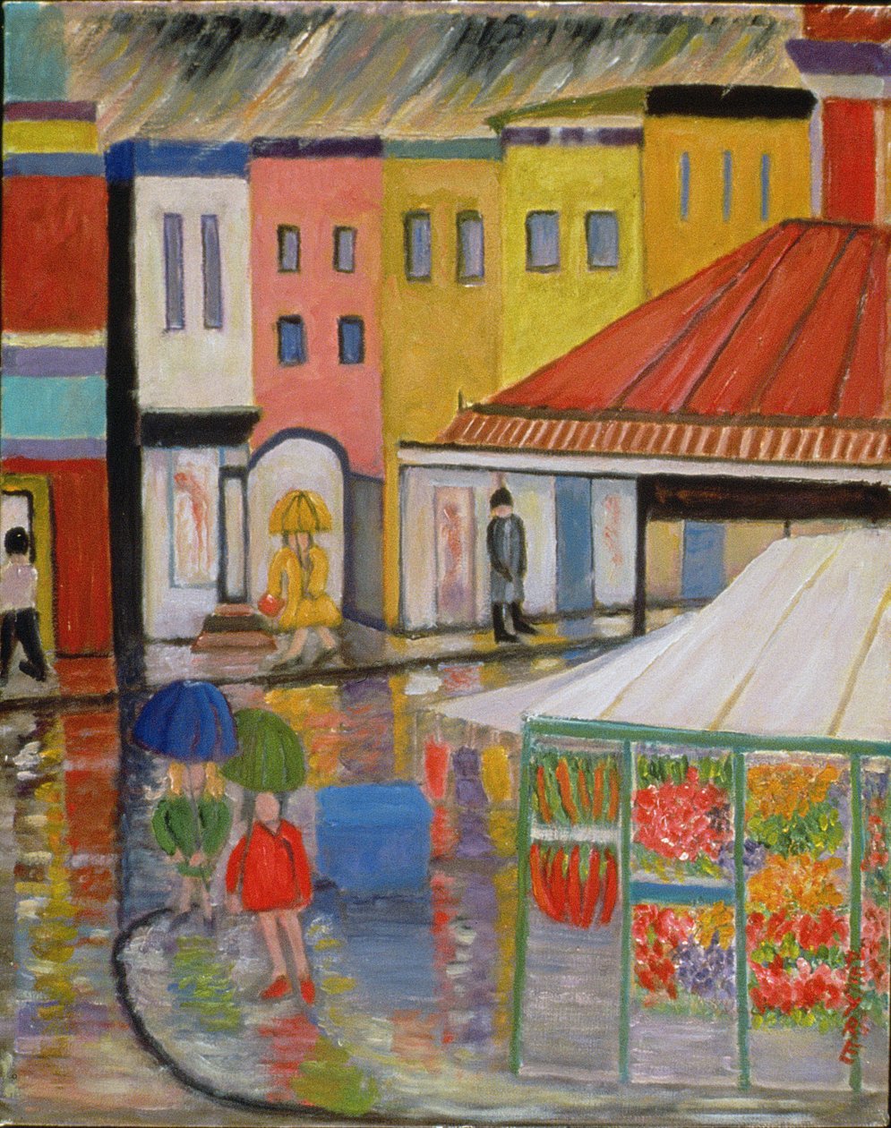 Spring Rain, Bywood Market (olie på linned) af Patricia Contemporary Artist Eyre