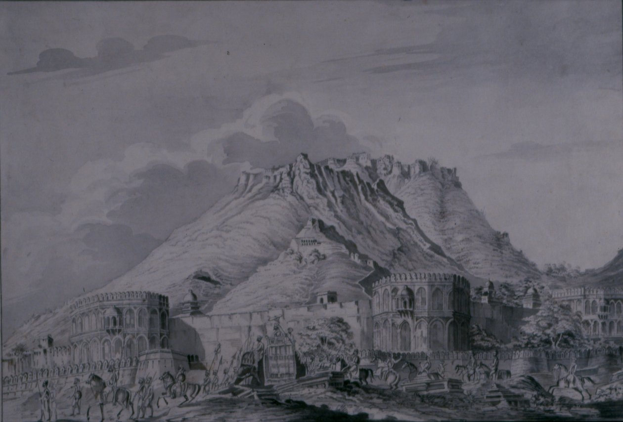 Fæstningen og byen Ajmere, 1820 (blyant og vask på papir) af Patrick Waugh