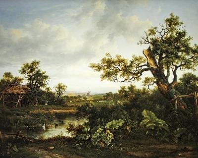 Skovklædt landskab (olie på panel) af Patrick Nasmyth
