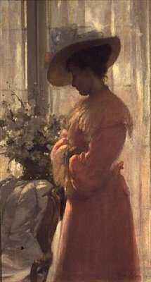 Dame i et lyserødt interiør af Patrick William Adam