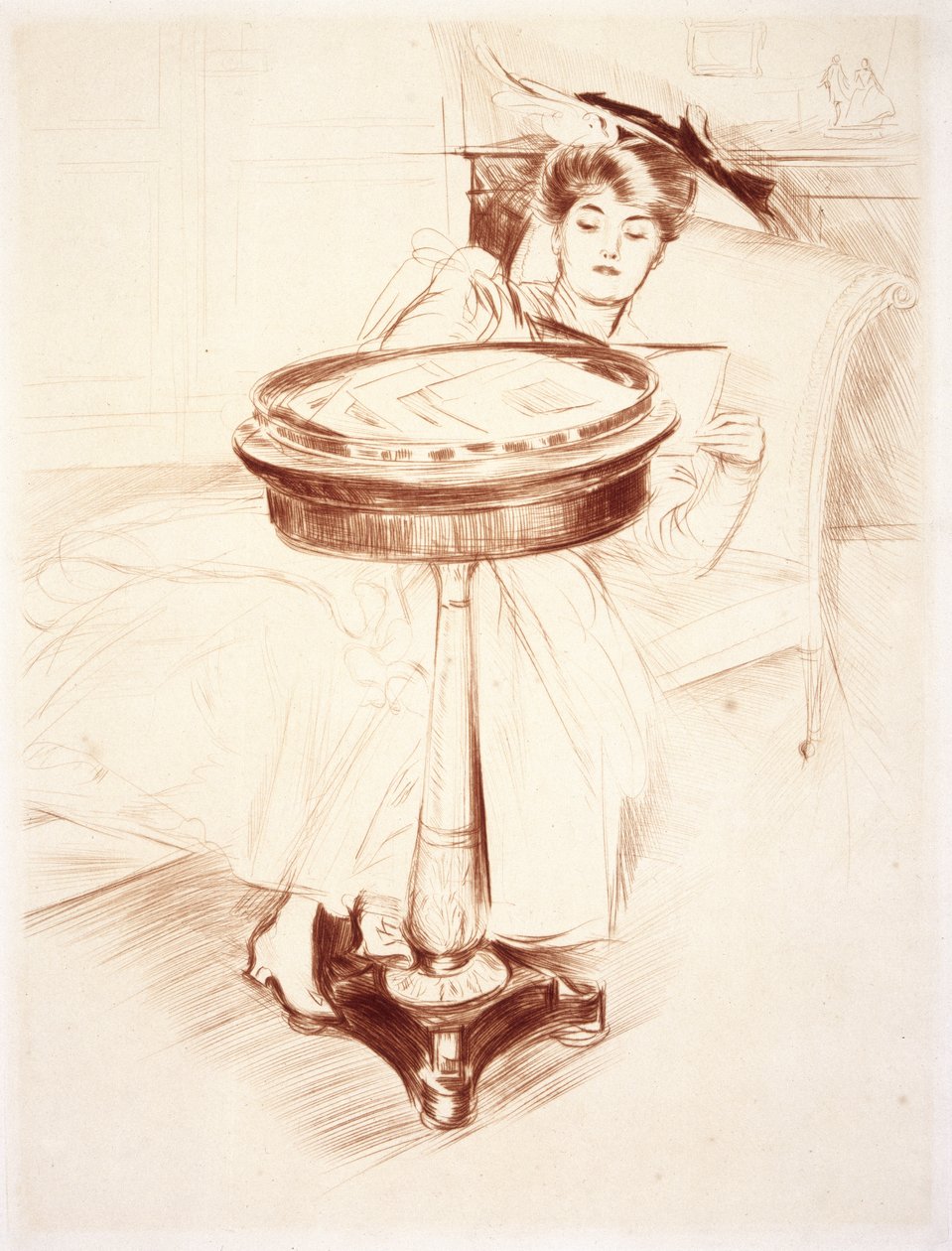 Kvinde læser, ca. 1895 (tørpunkt på papir) af Paul Cesar Helleu
