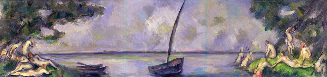 Båd og badegæster af Paul Cézanne