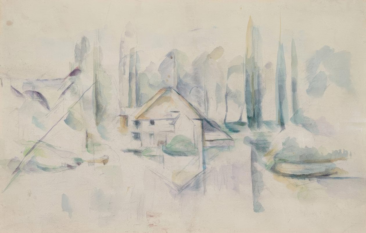 Hus ved vandet af Paul Cézanne