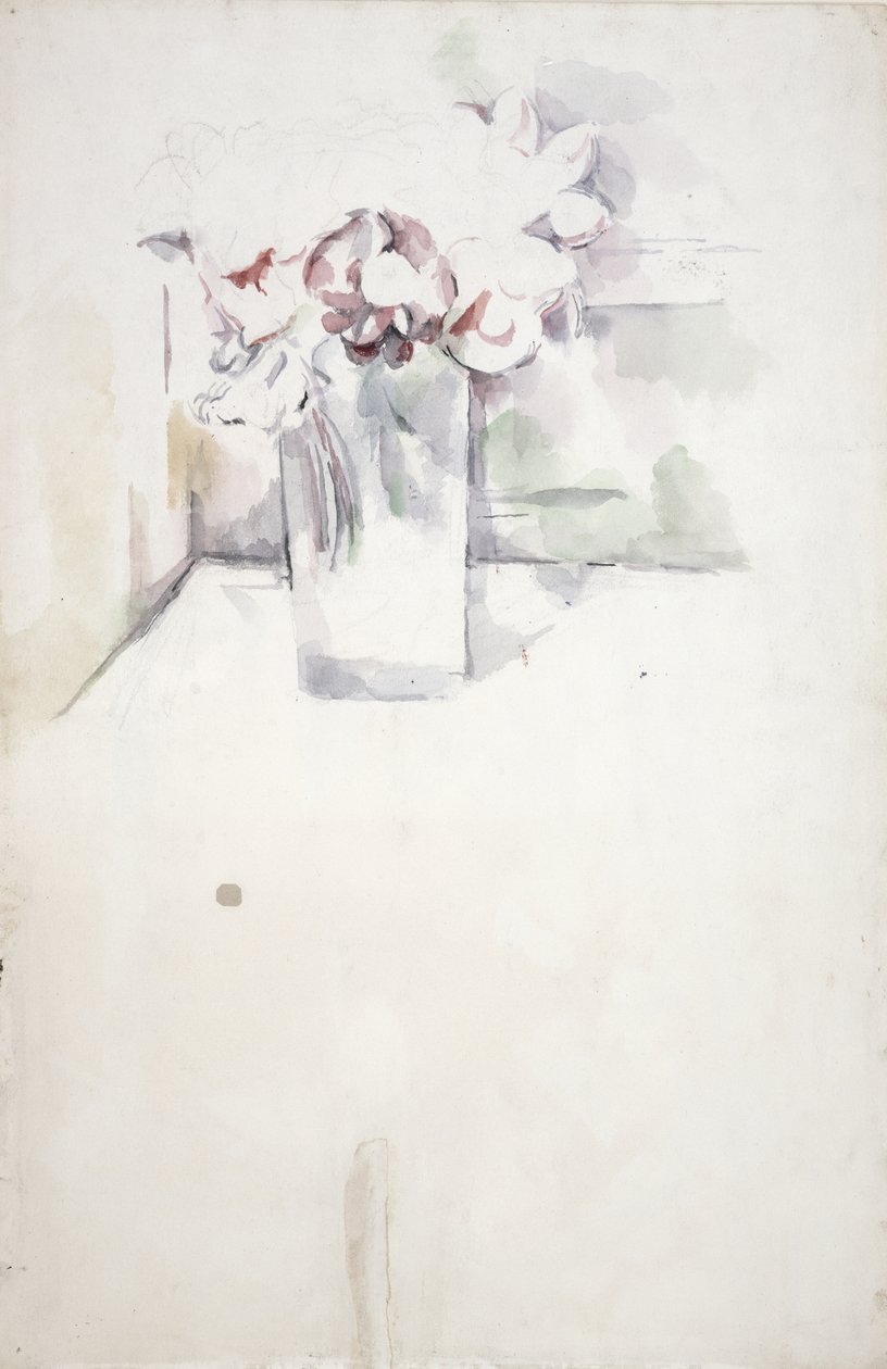 PD.6-1966v Vase med blomster på en vindueskarm, ca. 1890 (wc og kridt) af Paul Cézanne