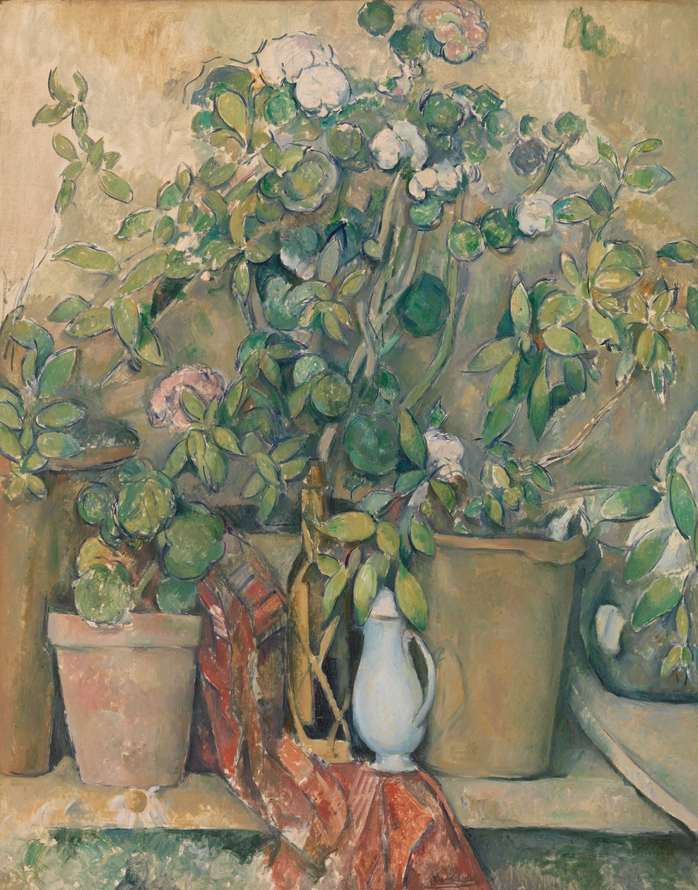 Terracotta krukker og blomster af Paul Cézanne