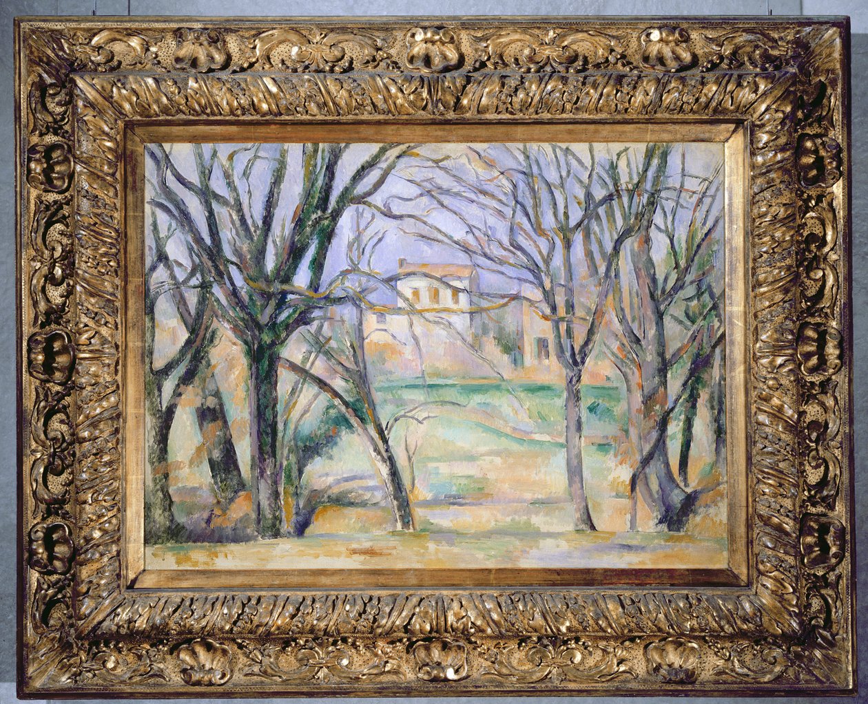 Træer og huse, 1885-86 (se også 393802) af Paul Cézanne